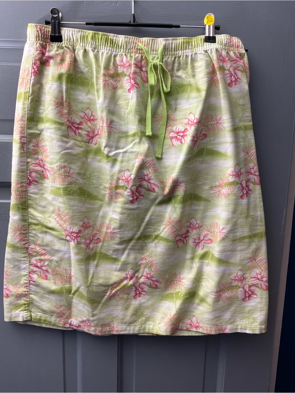 Classic Elements Green & Pink Floral Drawstring Midi Skirt